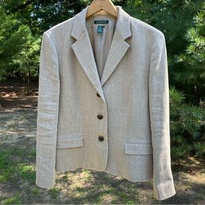 Lauren Ralph Lauren 100% Linen Blazer Women’s Size 16 Minimal Neutral Classic